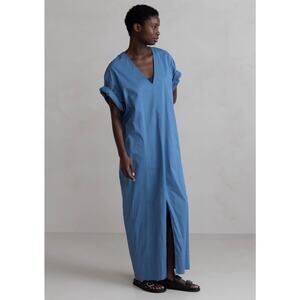 Humanoid Prim V-Neck Maxi Dress Steel Blue Soft 100% Cotton Slit Size XL NWT